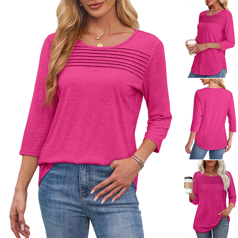 🌸Spring Specials🌸Women’s Pleated Detail 3/4 Sleeve Casual T-Shirt