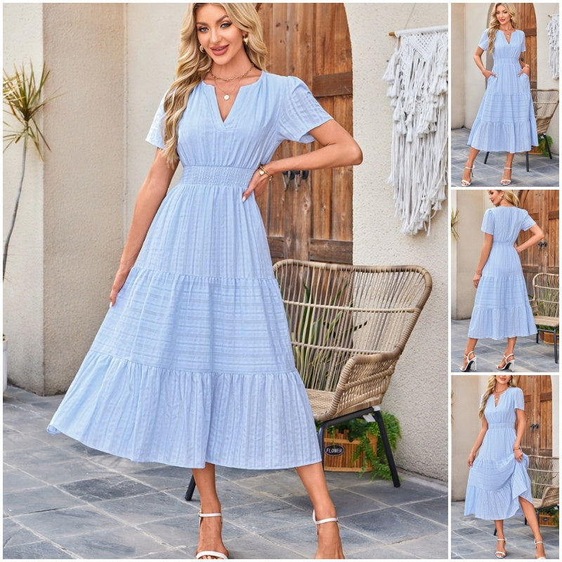 🔥Last Day Promotion Sale 50% OFF🔥Women's Casual Summer Short-Sleeve V-Neck Long Dresses