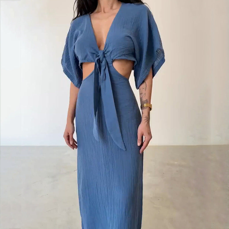 Women's Sexy Cut Out Tie Knot Maxi Dress