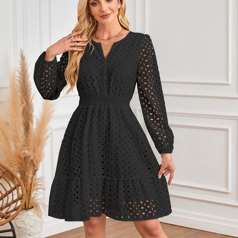 💕Limited Time 50% Off💕Women's V-Neck Long Sleeve Hollow Out Dress