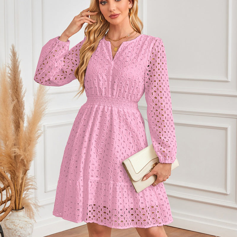 💕Limited Time 50% Off💕Women's V-Neck Long Sleeve Hollow Out Dress