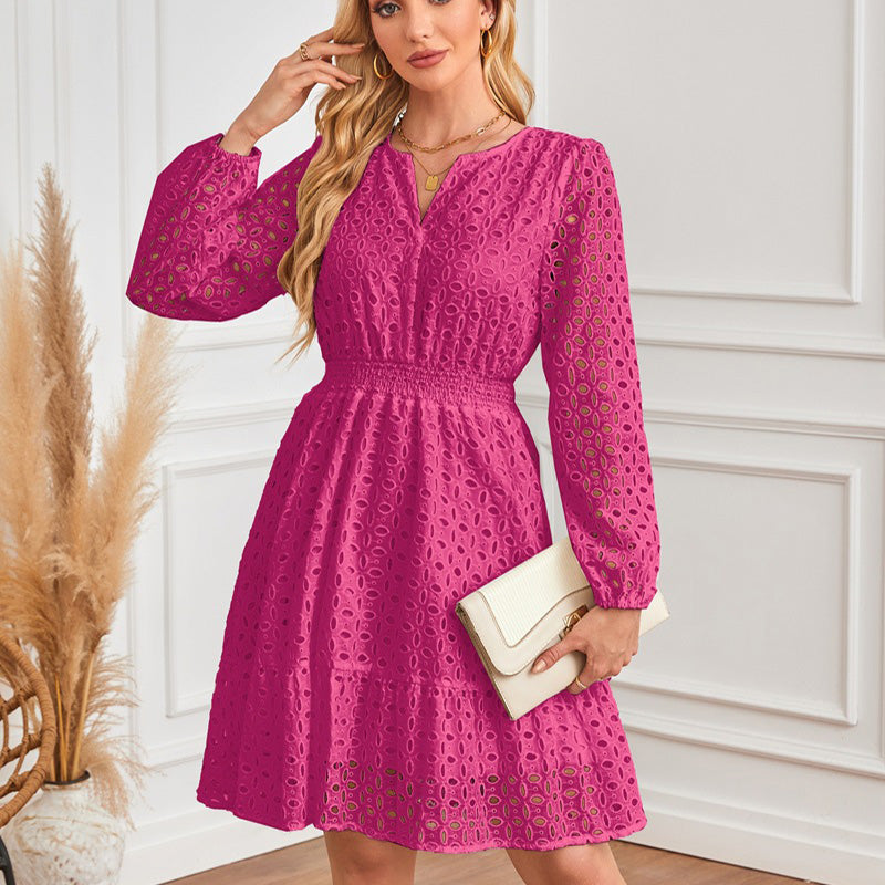 💕Limited Time 50% Off💕Women's V-Neck Long Sleeve Hollow Out Dress