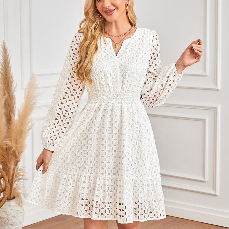 💕Limited Time 50% Off💕Women's V-Neck Long Sleeve Hollow Out Dress