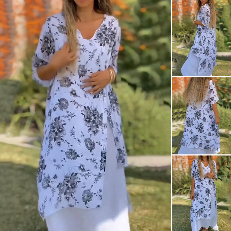 Women's V-Neck Loose Floral Printed Dress